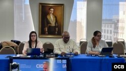 Laritza Diversent y Julio Ferrer de Cubalex y Johanna Villegas del Instituto Raza e Igualdad, testifican en una audiencia de la CIDH sobre Cuba, Washington, D.C., 29 de febrero del 2024